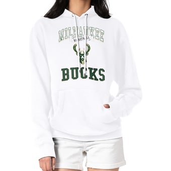 Women's G-III 4Her by Carl Banks White Milwaukee Bucks Graphic Fleece Pullover Hoodie