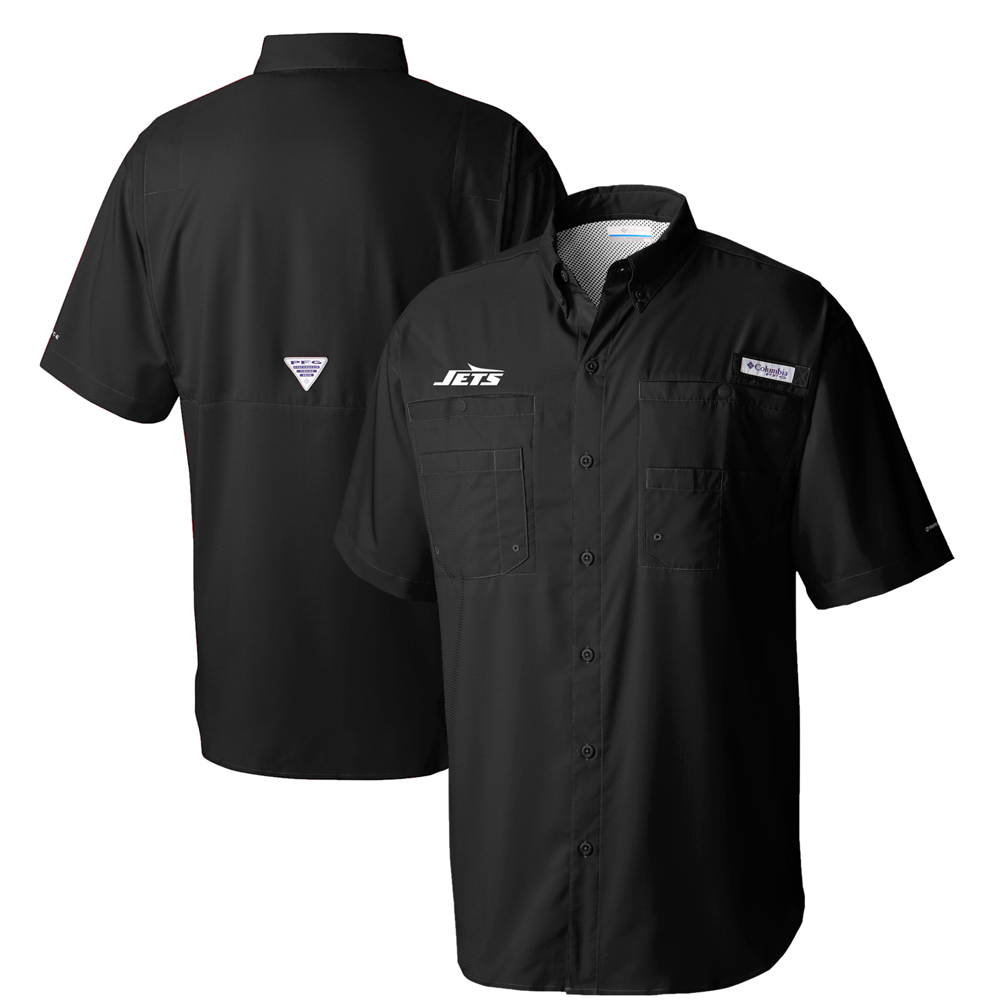 Men's Columbia Black New York Jets Tamiami Omni-Shade Button-Down Shirt