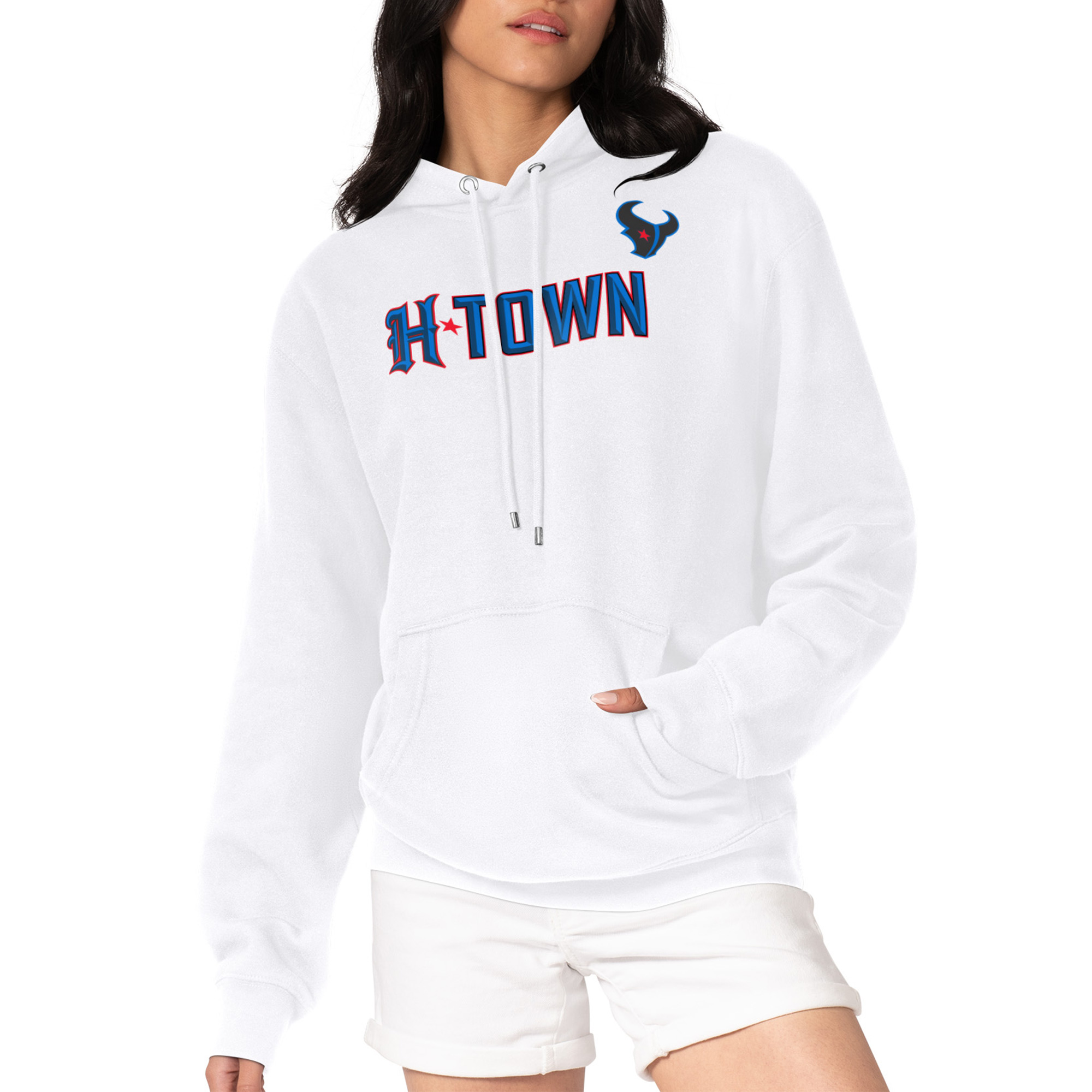 Women's G-III 4Her by Carl Banks White Houston Texans H-Town Fleece Pullover Hoodie