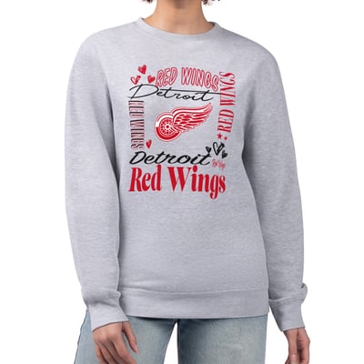 Women's G-III 4Her by Carl Banks Heather Gray Detroit Red Wings Collage Graphic Fleece Long Sleeve Pullover Sweatshirt