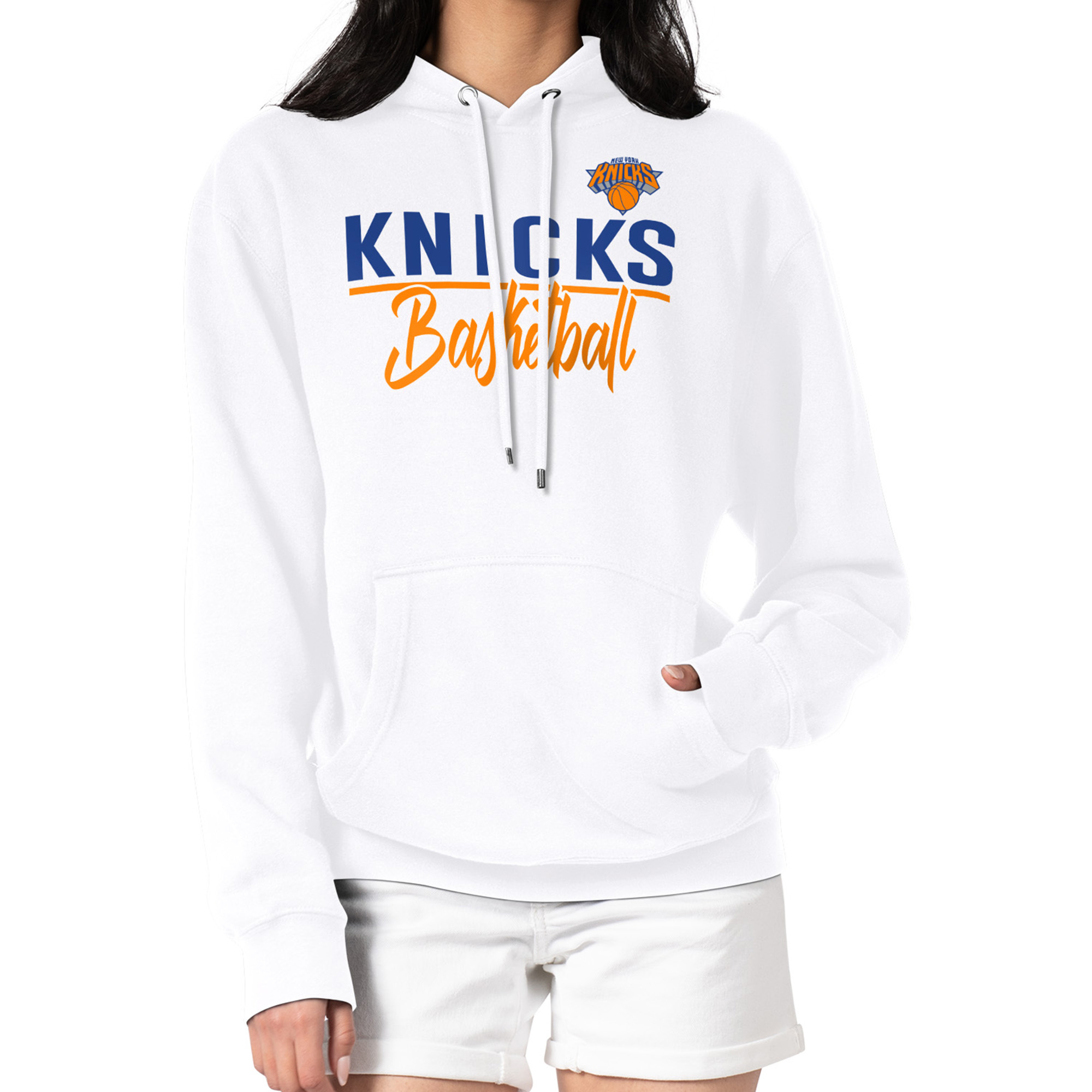 G-iii 4Her by Carl Banks Women's White New York Knicks Graphics Fleece Pullover Hoodie - White