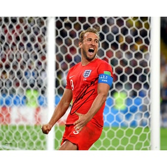 Harry Kane England National Team Autographed 16" x 20" Red Jersey Celebrating 6th Goal in 2018 FIFA World Cup Photograph