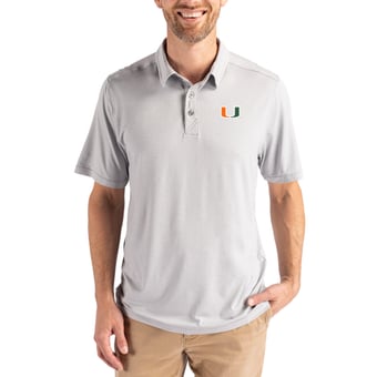 Men's Cutter & Buck Gray Miami Hurricanes Coastline Epic Comfort Eco Recycled Polo