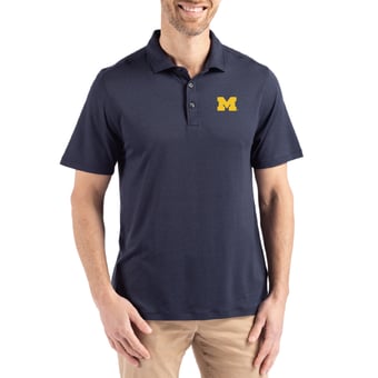 Men's Cutter & Buck Navy Michigan Wolverines Coastline Epic Comfort Eco Recycled Polo
