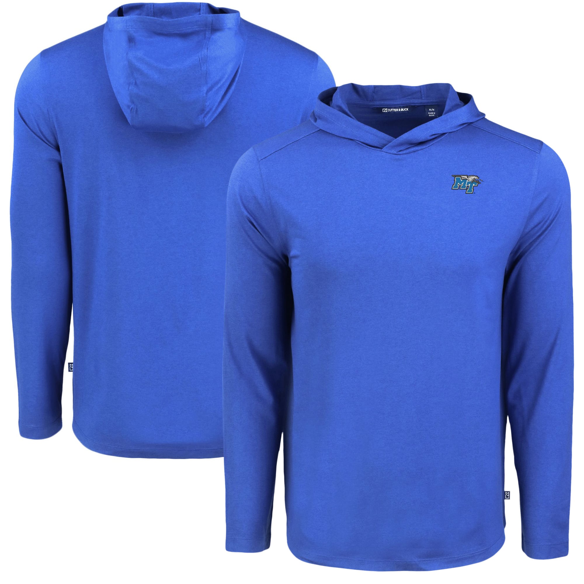 Men's Cutter & Buck Blue MTSU Blue Raiders Coastline Epic Comfort Eco Recycled Long Sleeve Hoodie T-Shirt