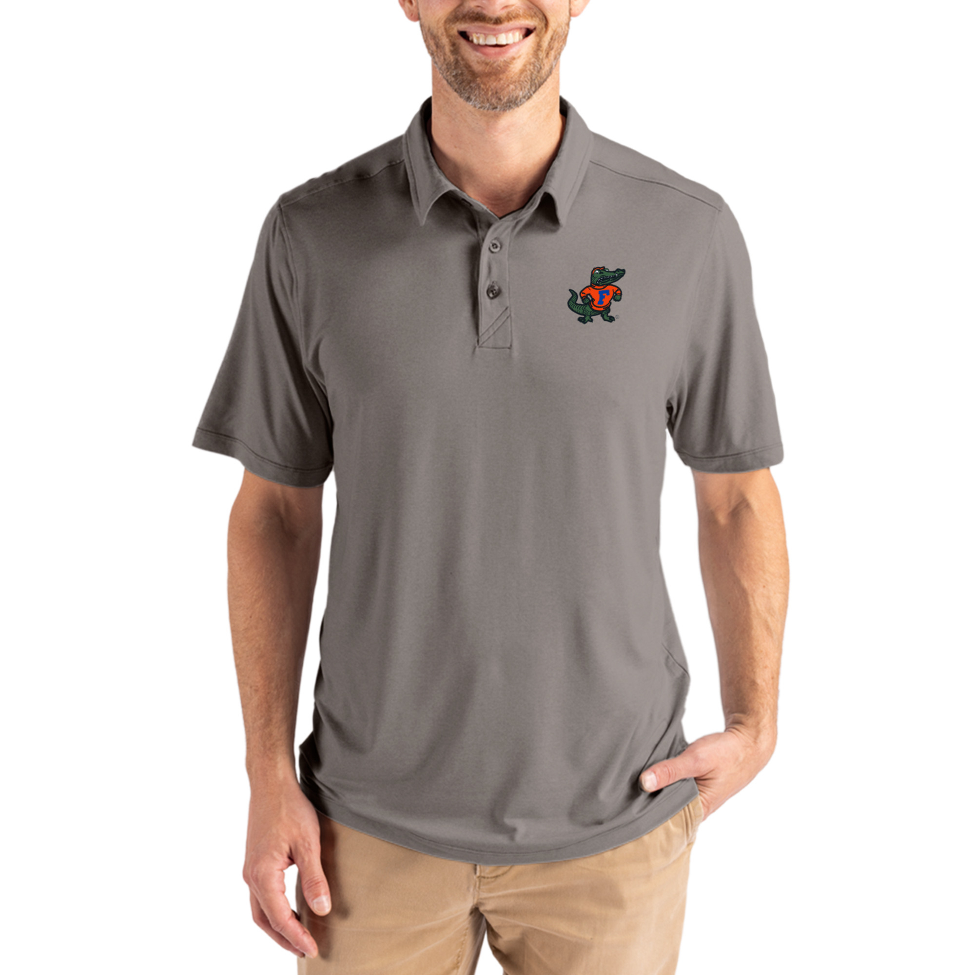 Men’s Cutter & Buck Gray Florida Gators Coastline Epic Comfort Eco Recycled Polo Men’s Cutter & Buck Gray Florida Gators Coastline Epic Comfort Eco Recycled Polo