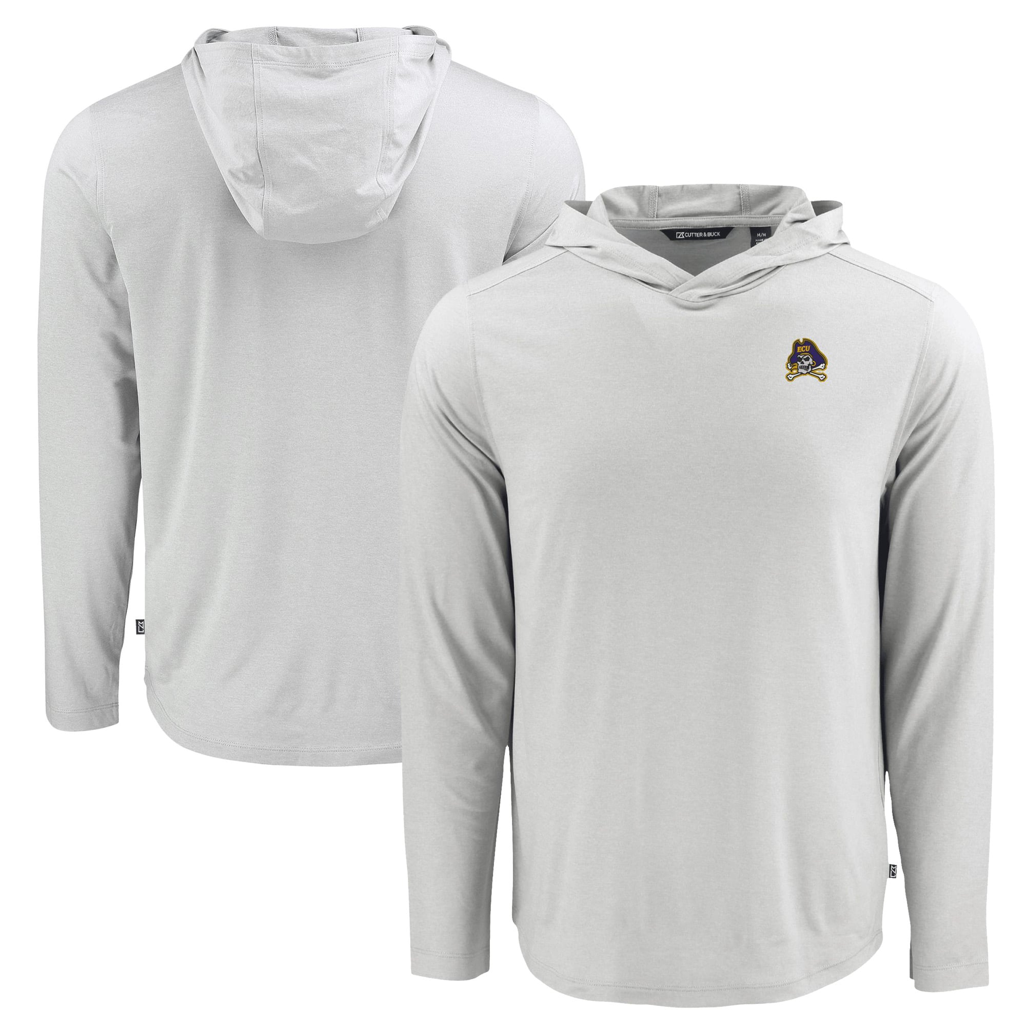 Men's Cutter & Buck Gray ECU Pirates Coastline Epic Comfort Eco Recycled Long Sleeve Hoodie T-Shirt