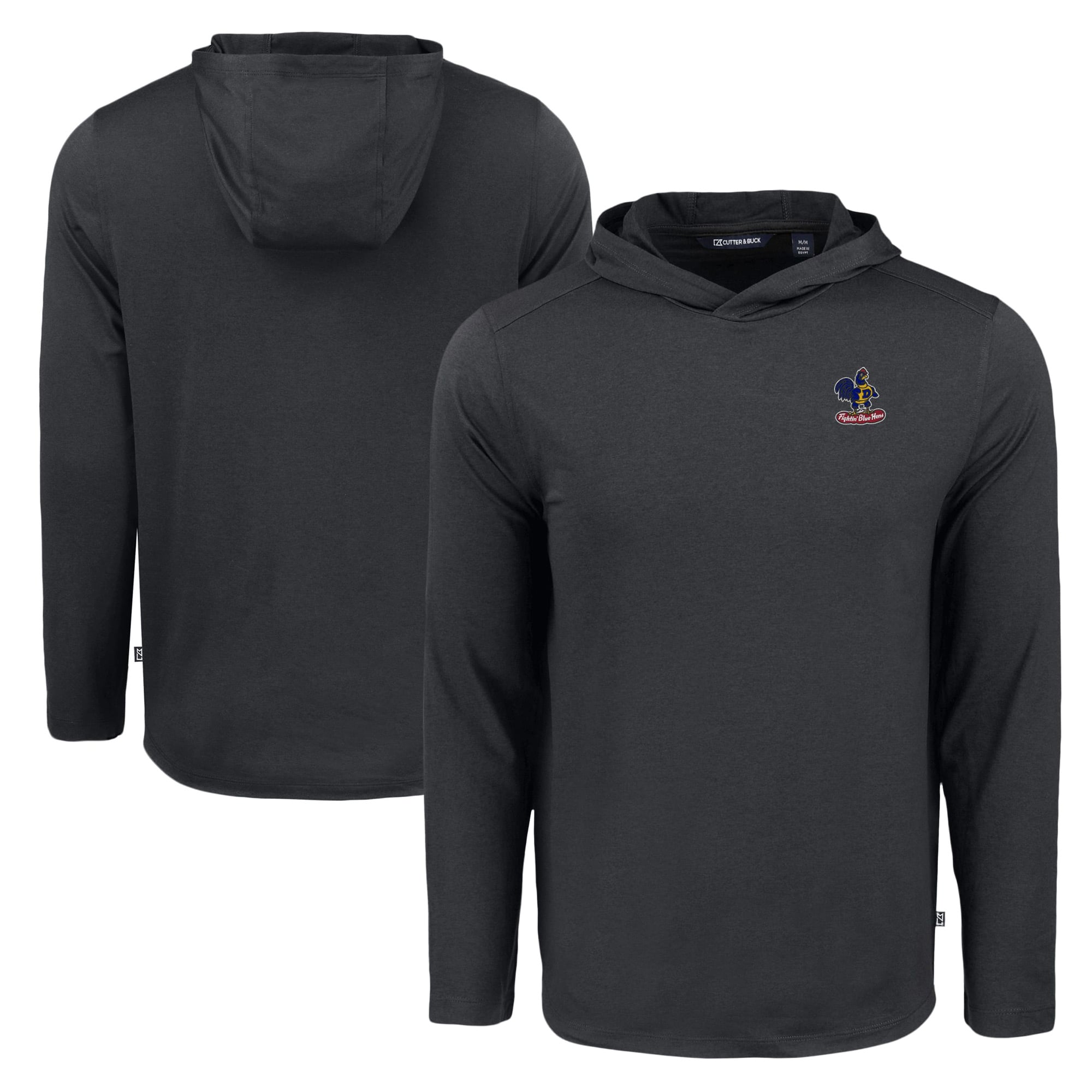 Men's Cutter & Buck Black Delaware Fightin' Blue Hens Coastline Epic Comfort Eco Recycled Long Sleeve Hoodie T-Shirt