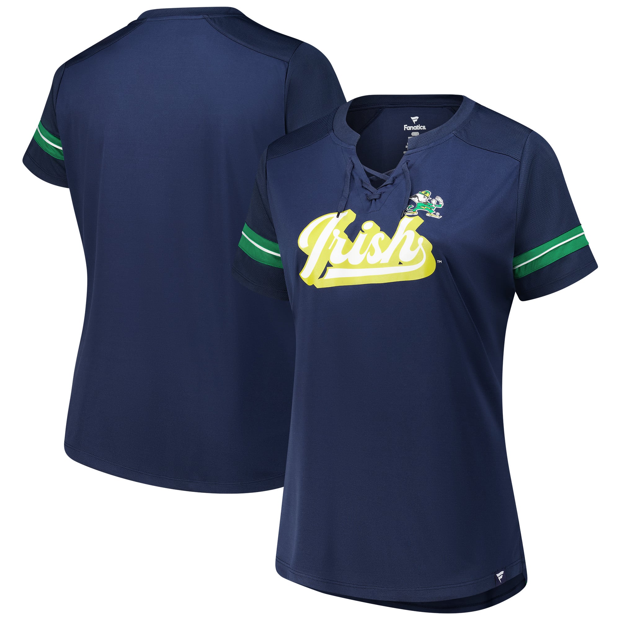 Women's Fanatics Navy Notre Dame Fighting Irish Plus Size Overtime Readiness Lace-Up T-Shirt