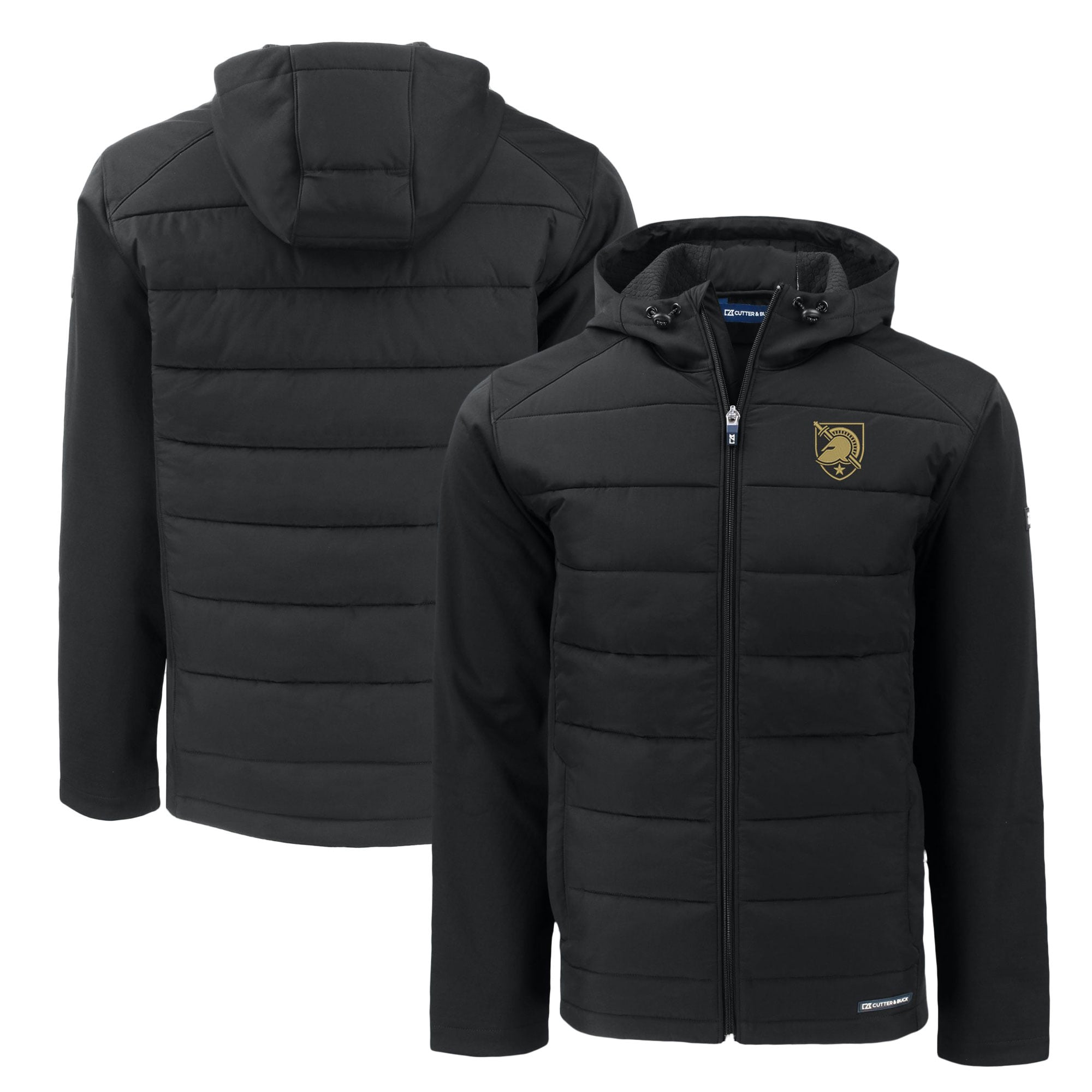 Men's Cutter & Buck Black Army Black Knights Evoke Hybrid Eco Softshell Recycled Full-Zip Hoodie Jacket