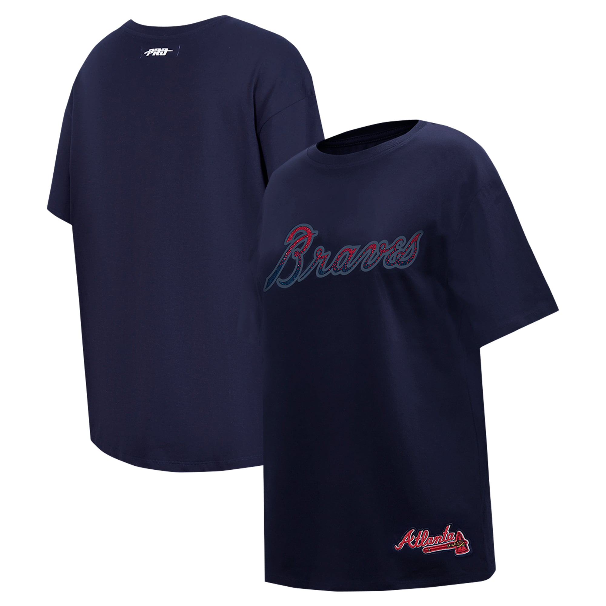 Women's Pro Standard Navy Atlanta Braves Rhinestone Slim Fit T-Shirt