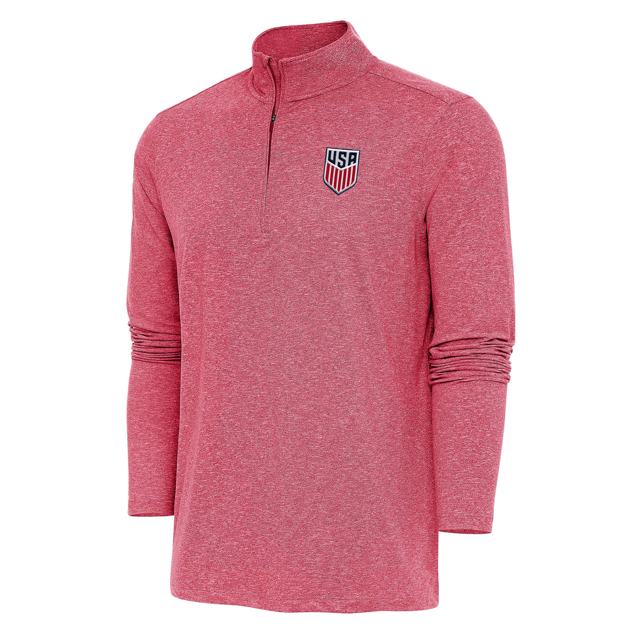 Men's Antigua Heather Red USMNT Hunk Quarter-Zip Top