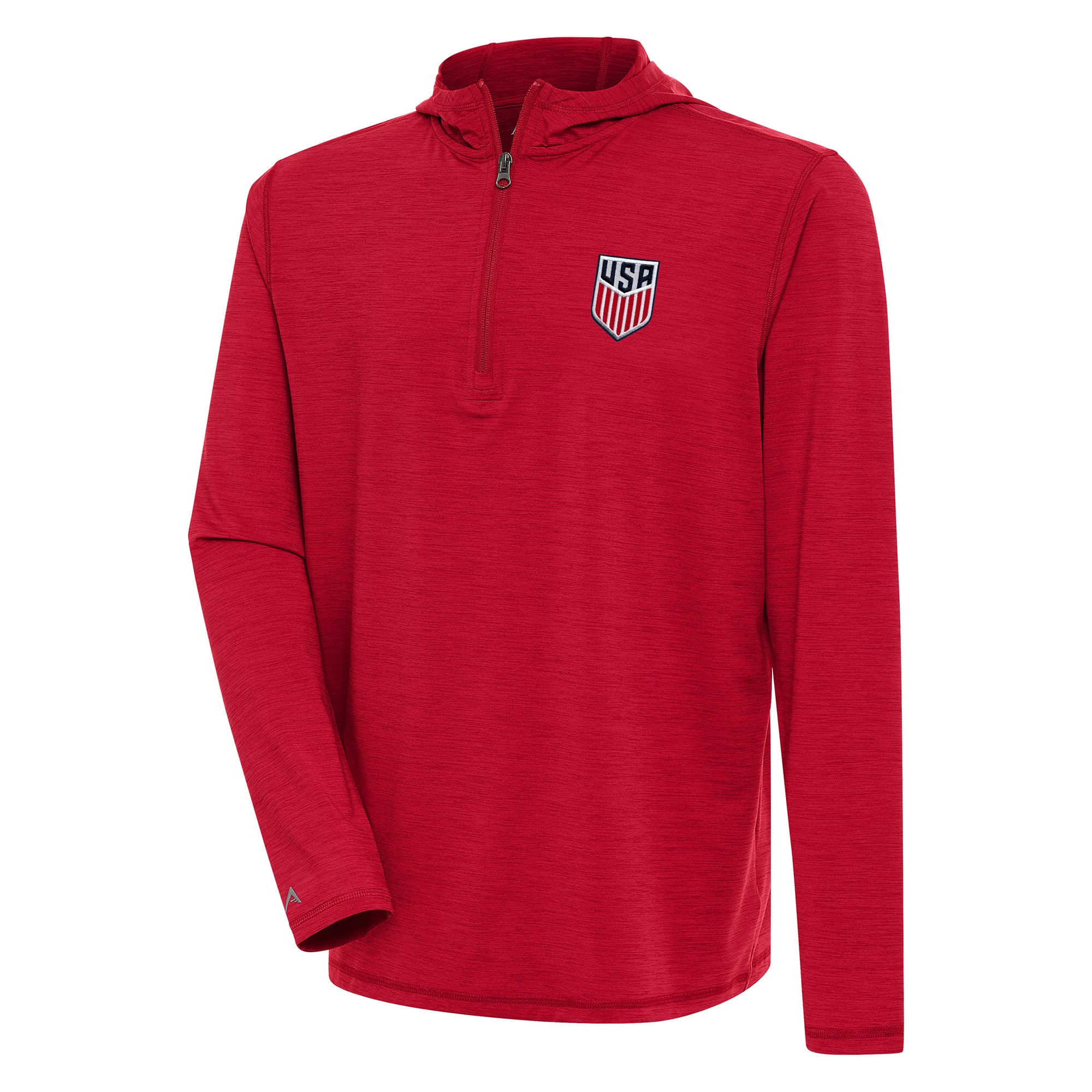 Men's Antigua Heather Red USMNT Tidy Quarter-Zip Hoodie