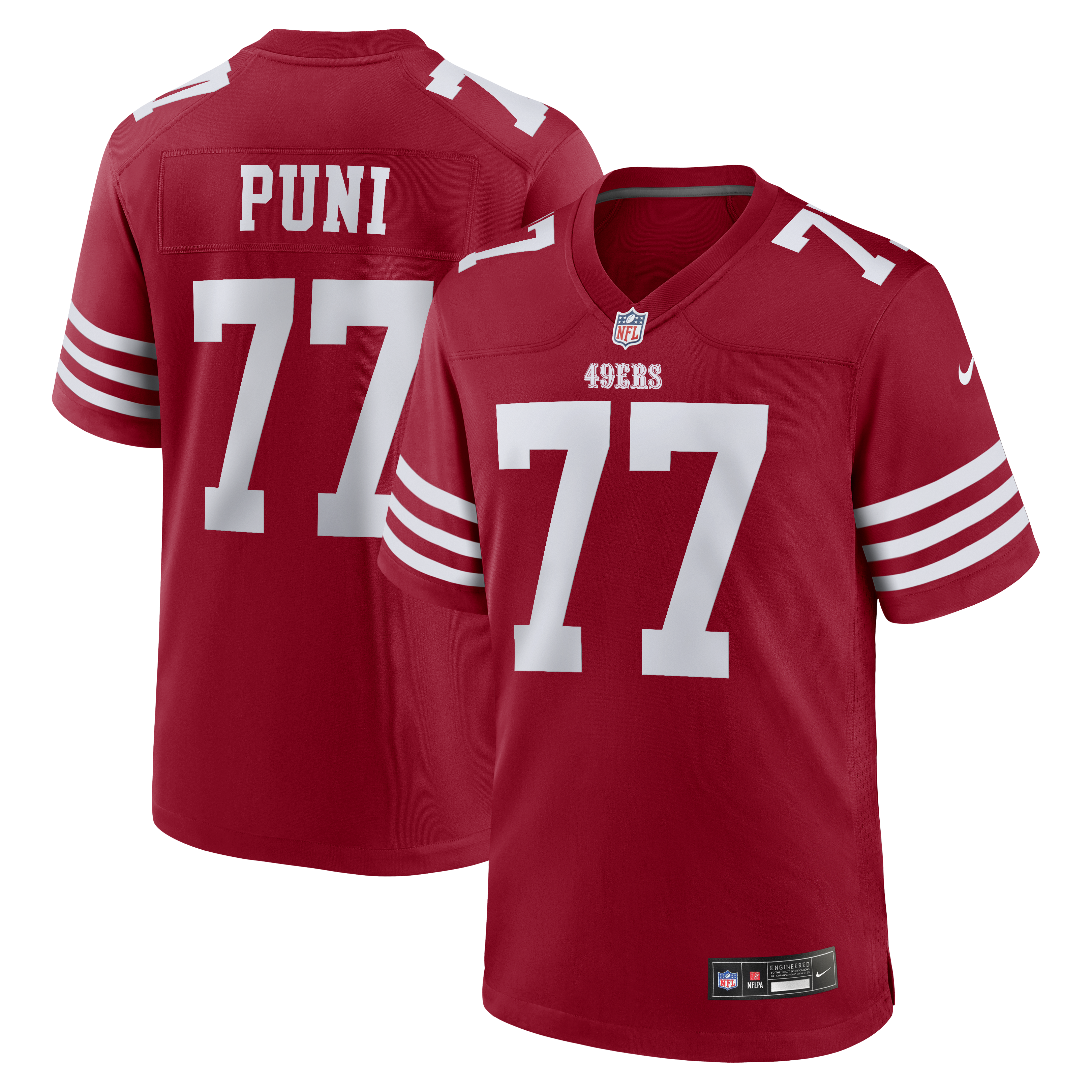 Men's Nike Dominick Puni  Scarlet San Francisco 49ers Team Game Jersey