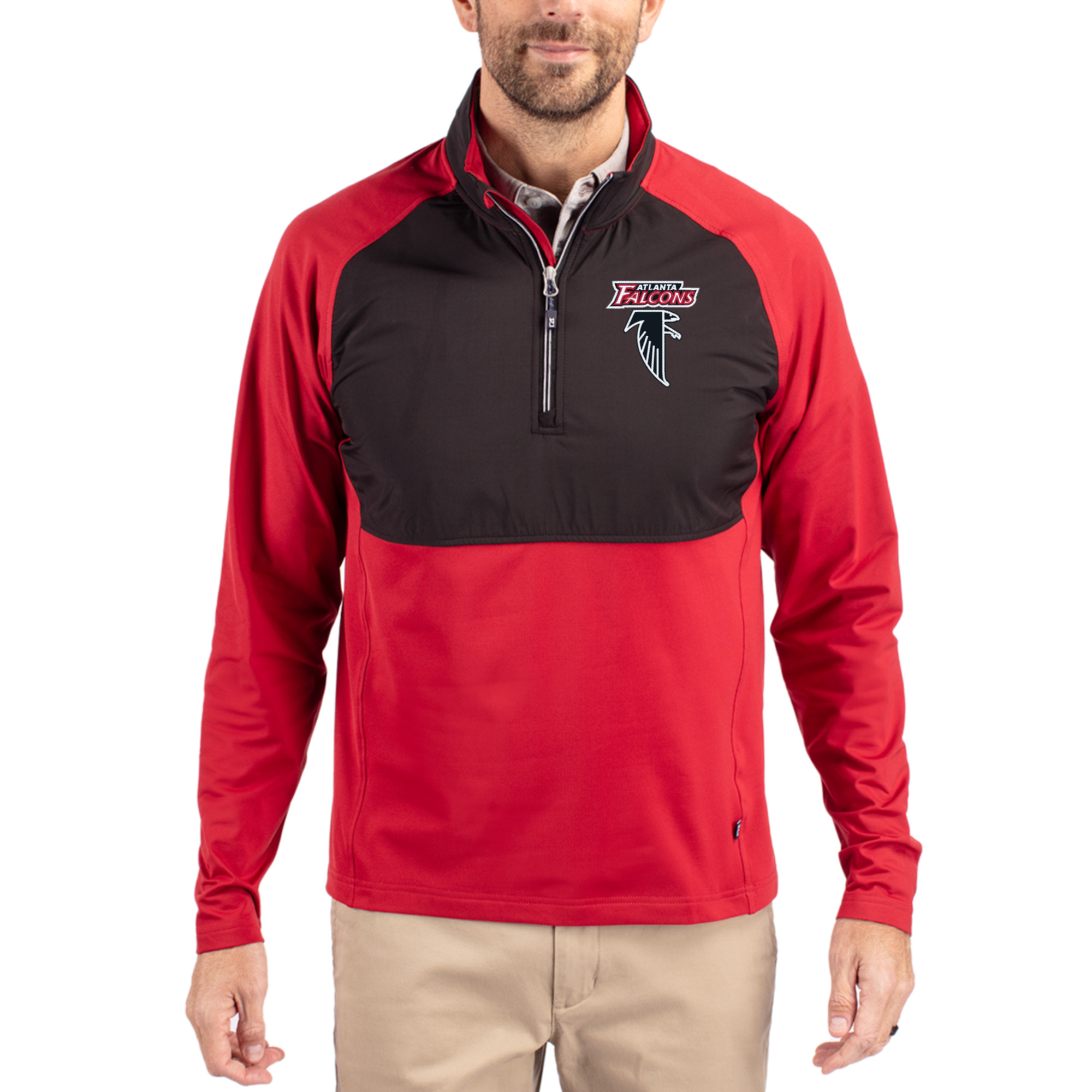 Men's Cutter & Buck Red Atlanta Falcons Adapt Eco Knit Hybrid Recycled Raglan DryTec Quarter-Zip Top