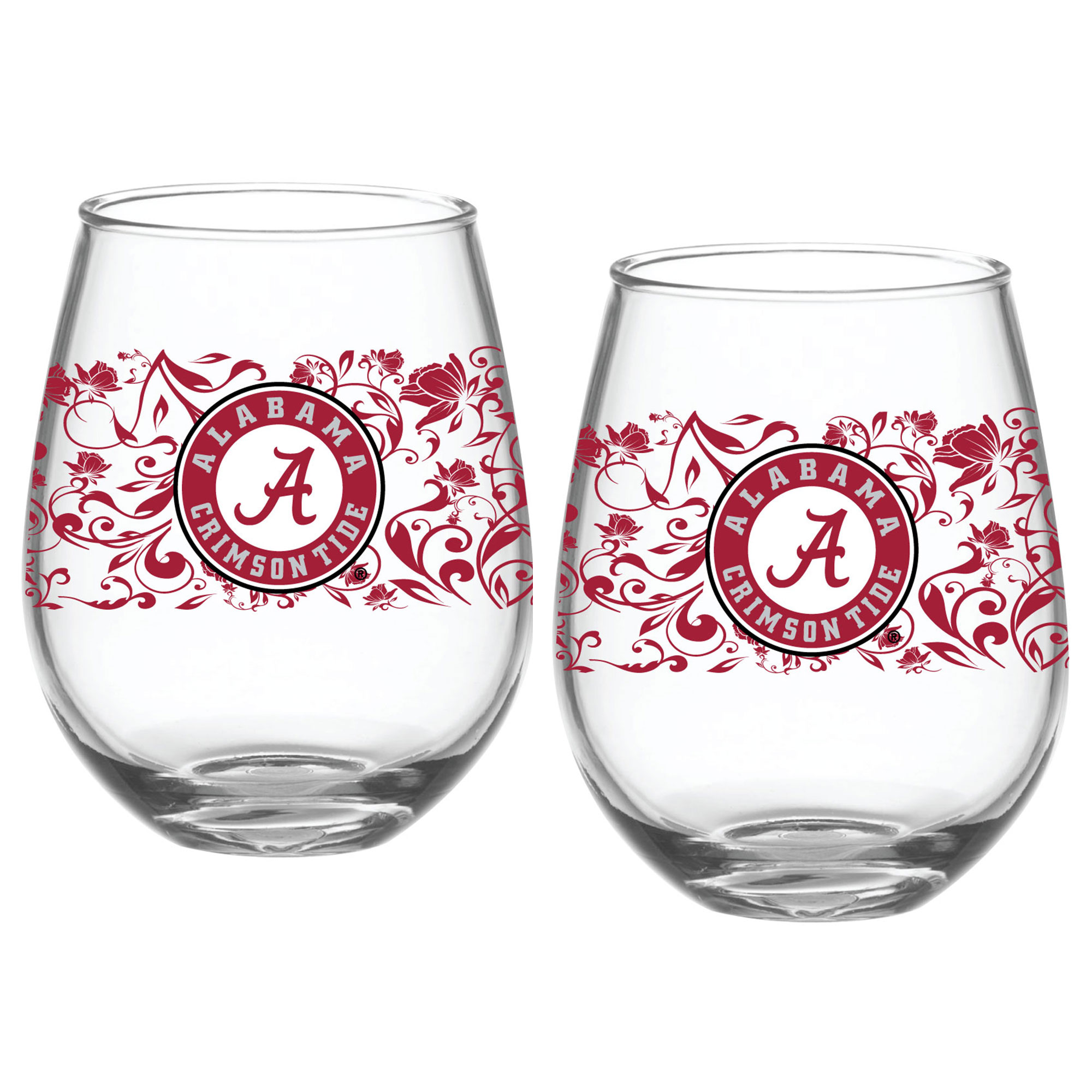 Alabama Crimson Tide Two-Pack 15oz. Floral Stemless Glass Set Alabama Crimson Tide Two-Pack 15oz. Floral Stemless Glass Set