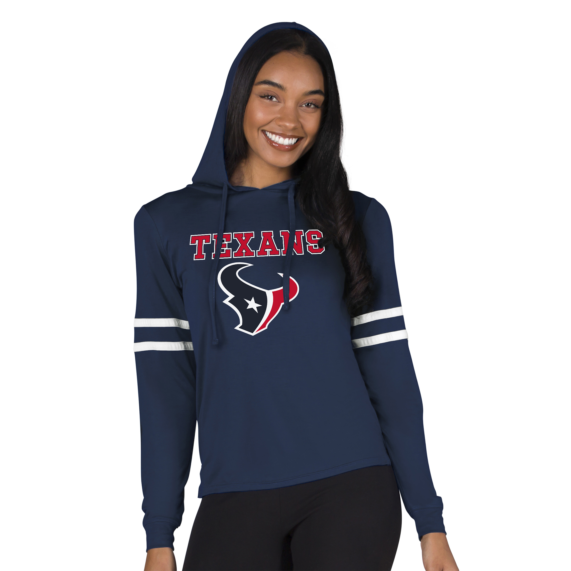 Women's Concepts Sport Navy Houston Texans Marathon Long Sleeve Hoodie Top