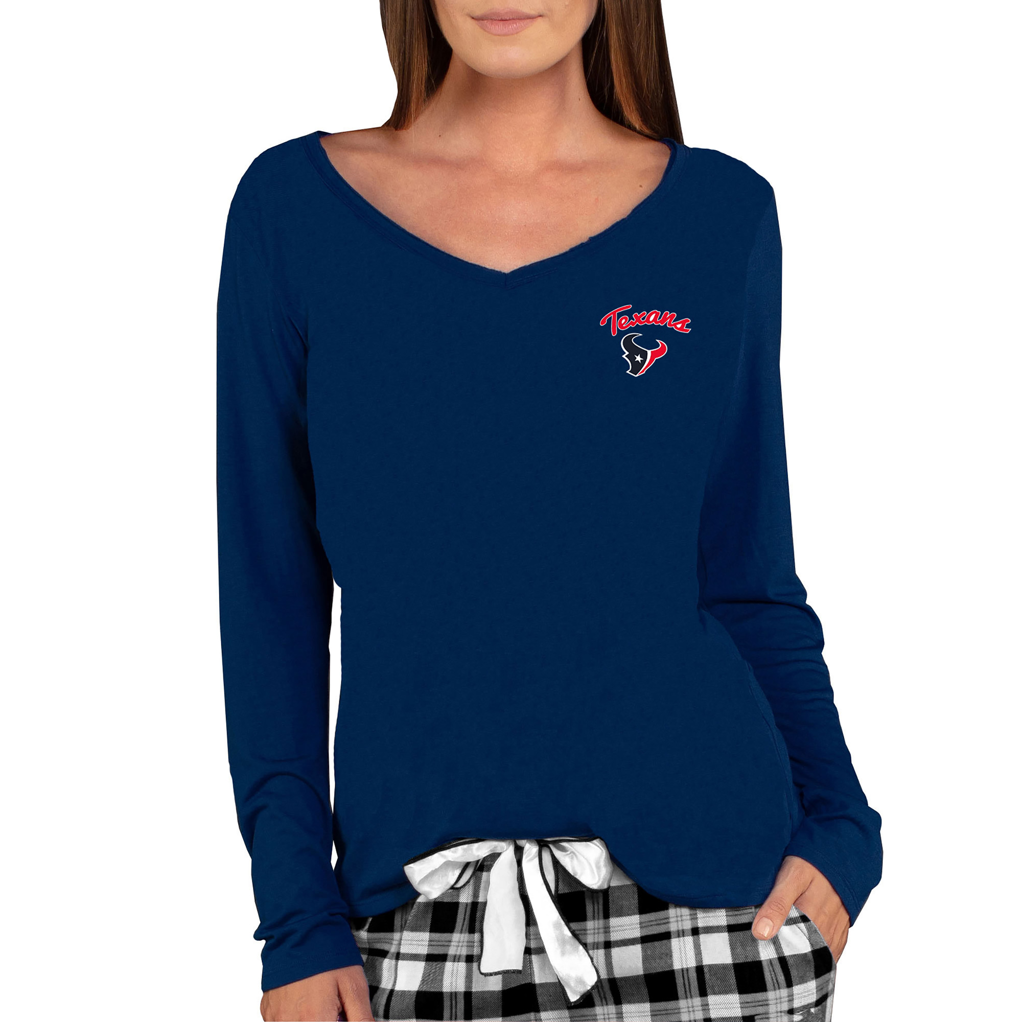 Women's Concepts Sport Navy Houston Texans Marathon Long Sleeve V-Neck Top