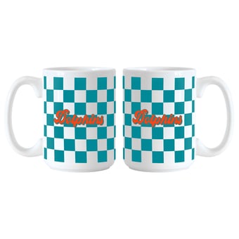 Miami Dolphins 2-Pack 15oz. Checkered Wordmark Mug Set