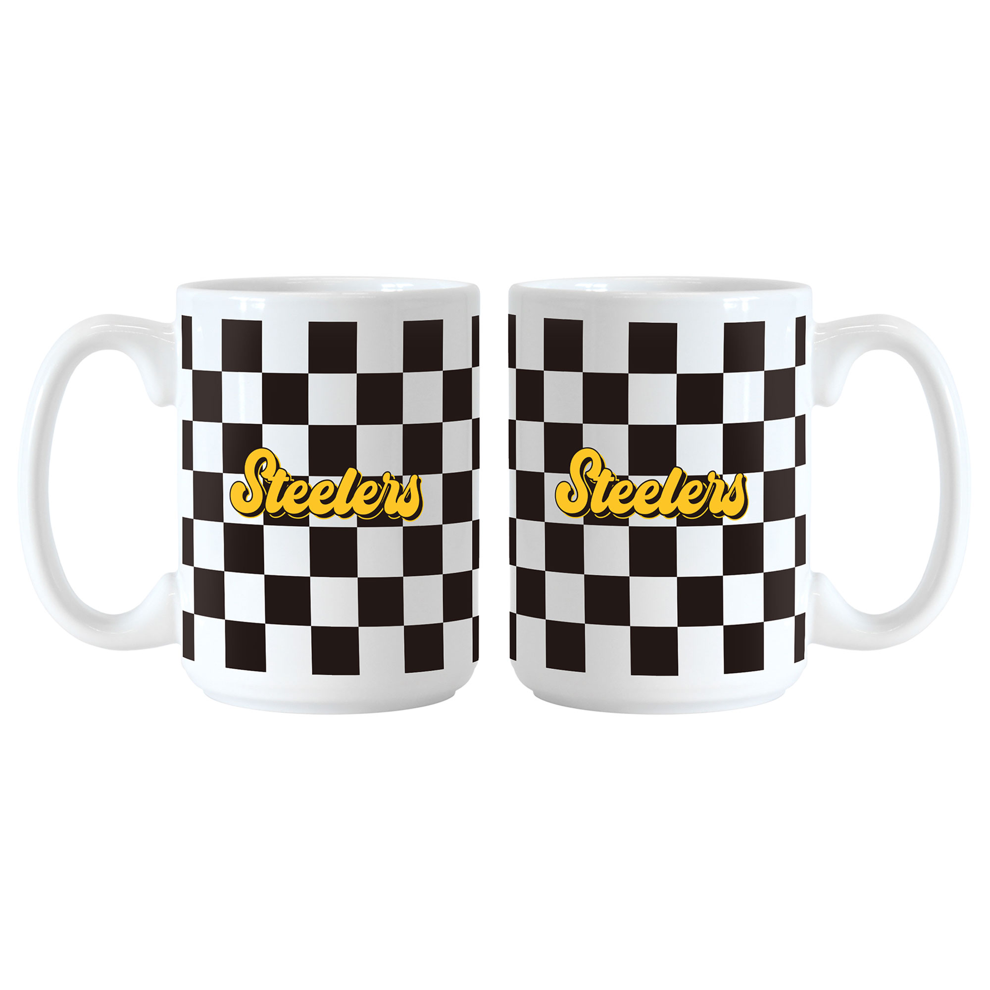 Pittsburgh Steelers 2-Pack 15oz. Checkered Wordmark Mug Set
