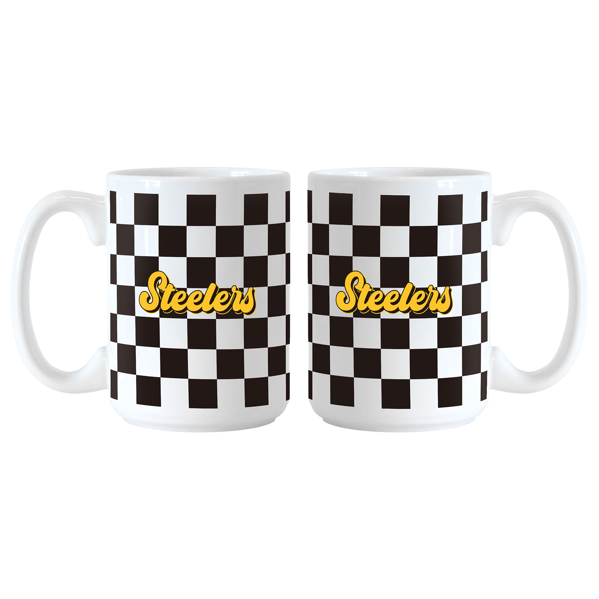 Pittsburgh Steelers 2-Pack 15oz. Checkered Wordmark Mug Set