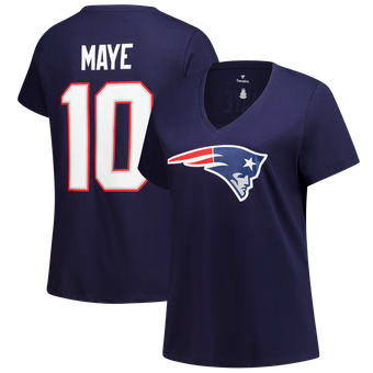 Women's Fanatics Drake Maye Navy New England Patriots Plus Size Name & Number V-Neck T-Shirt