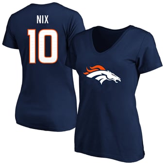 Women's Fanatics Bo Nix Navy Denver Broncos Plus Size Name & Number V-Neck T-Shirt
