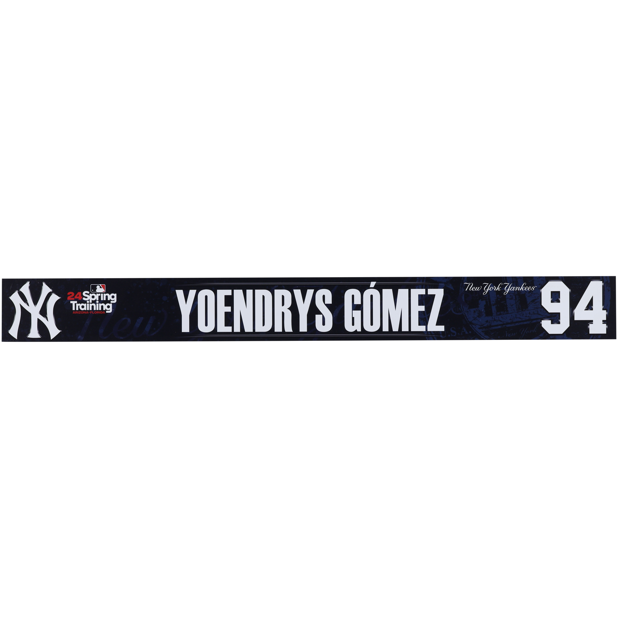 Yoendrys Gomez New York Yankees Player-Issued #94 Navy Nameplate from 2024 MLB Spring Training Yoendrys Gomez New York Yankees Player-Issued #94 Navy Nameplate from 2024 MLB Spring Training