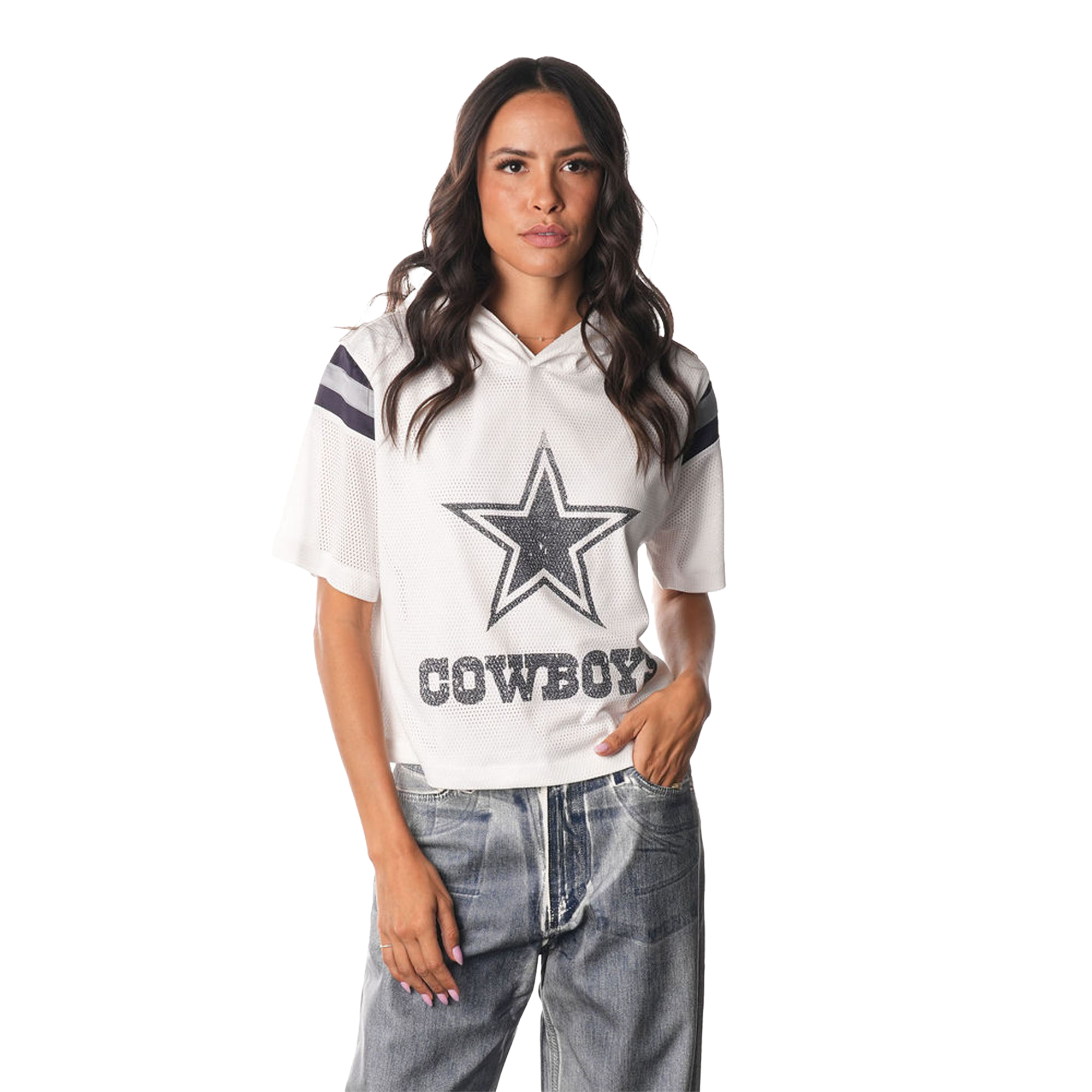 Women's The Wild Collective White Dallas Cowboys Mesh Hoodie Jersey T-Shirt