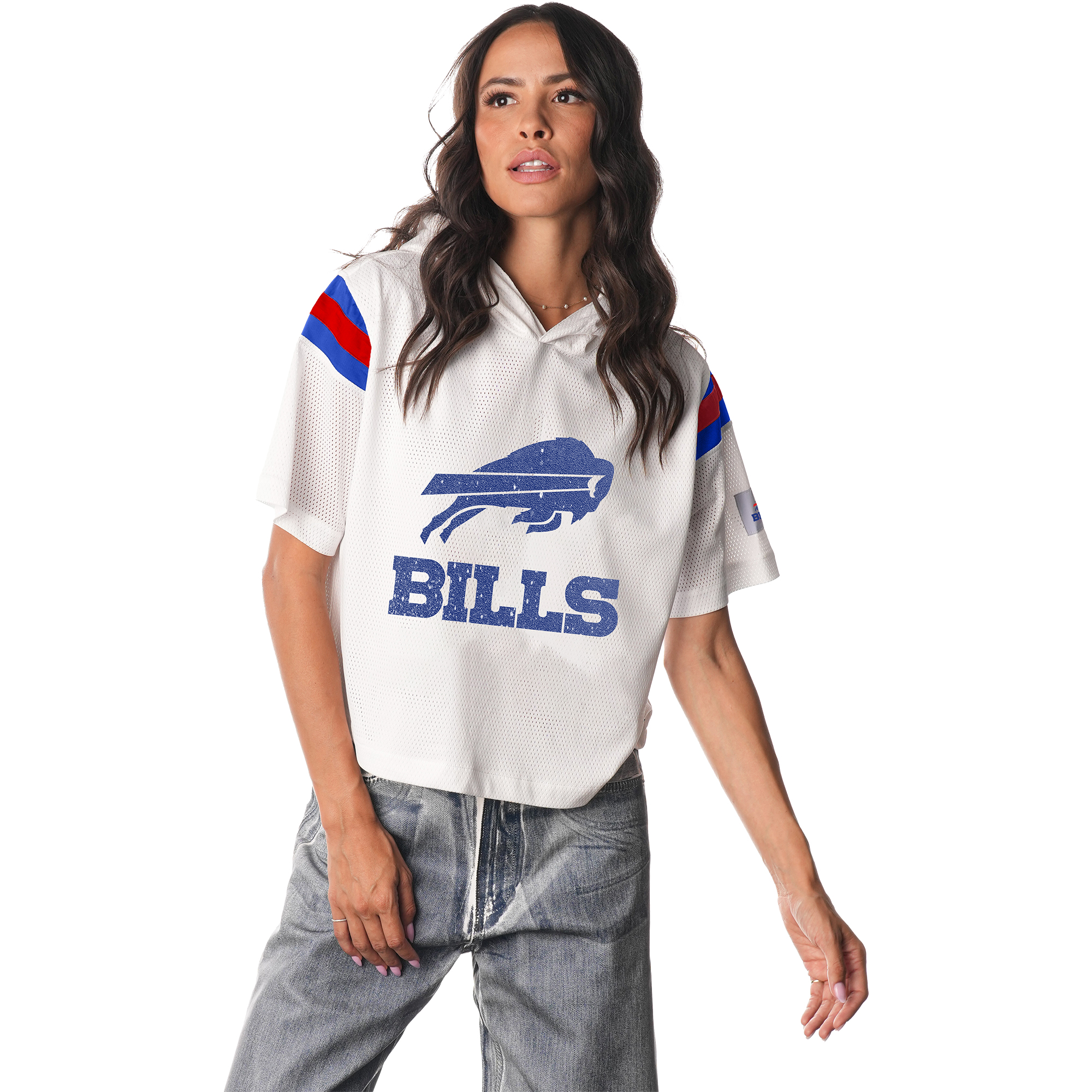 Women's The Wild Collective White Buffalo Bills Mesh Hoodie Jersey T-Shirt