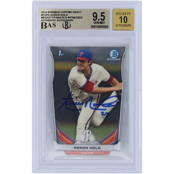 Aaron Nola Philadelphia Phillies Autographed 2014 Bowman Chrome Draft 1st Bowman #CDP4 Beckett Fanatics Witnessed Authenticated /10 Card