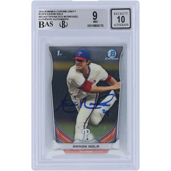Aaron Nola Philadelphia Phillies Autographed 2014 Bowman Chrome Draft 1st Bowman #CDP4 Beckett Fanatics Witnessed Authenticated 9/10 Card