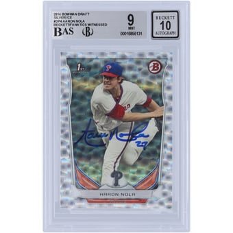 Aaron Nola Philadelphia Phillies Autographed 2014 Bowman Draft 1st Bowman Silver Ice #DP4 Beckett Fanatics Witnessed Authenticated 9/10 Card