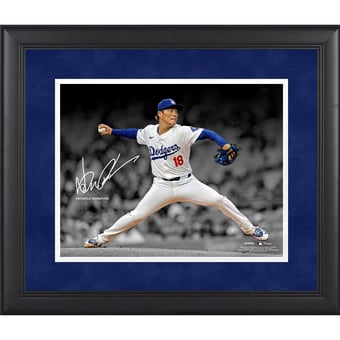 Yoshinobu Yamamoto Los Angeles Dodgers Facsimile Signature Framed 11" x 14" Spotlight Photograph
