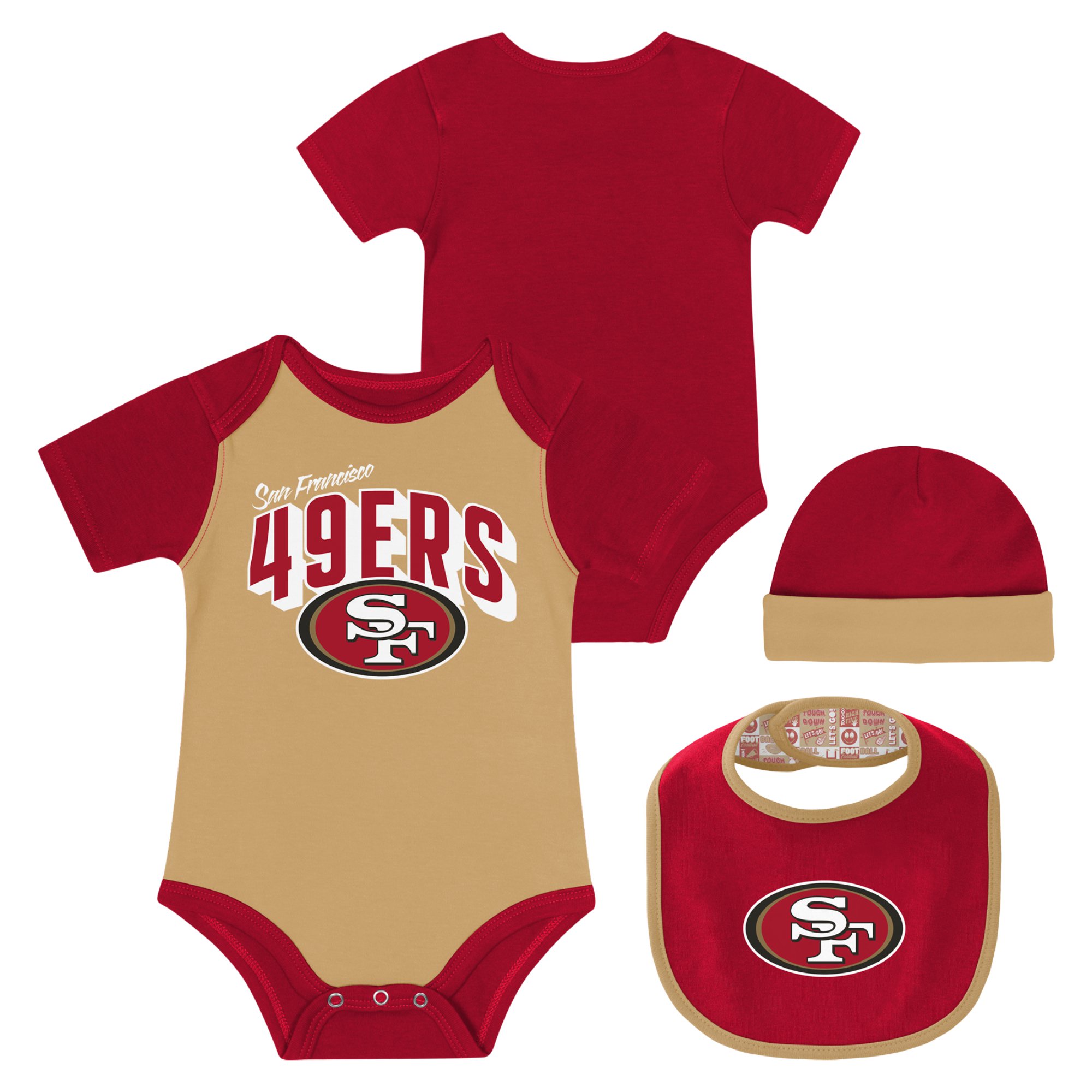 Newborn & Infant San Francisco 49ers Dynamic Duo Bodysuit, Bib & Hat Set