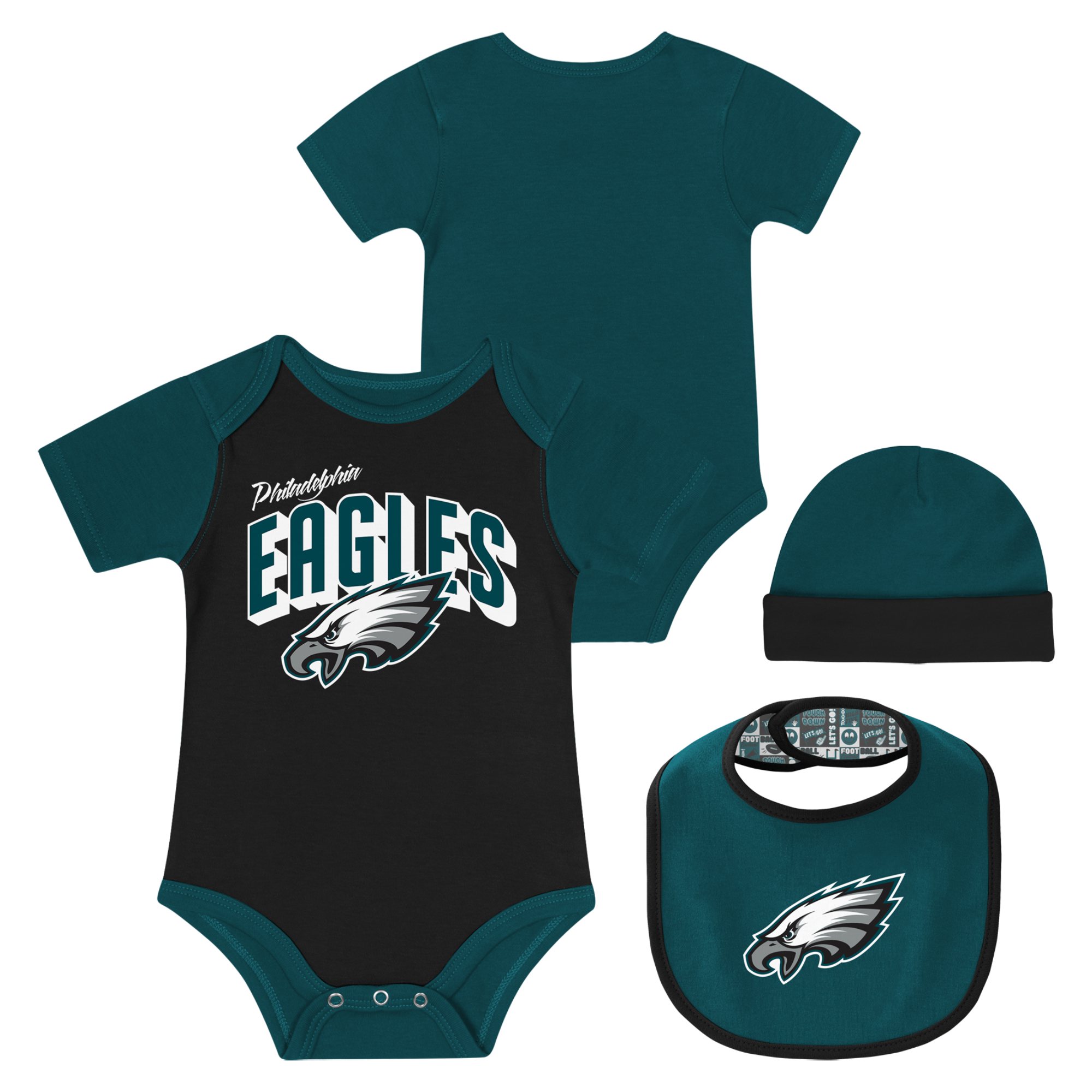 Newborn & Infant Philadelphia Eagles Dynamic Duo Bodysuit, Bib & Hat Set
