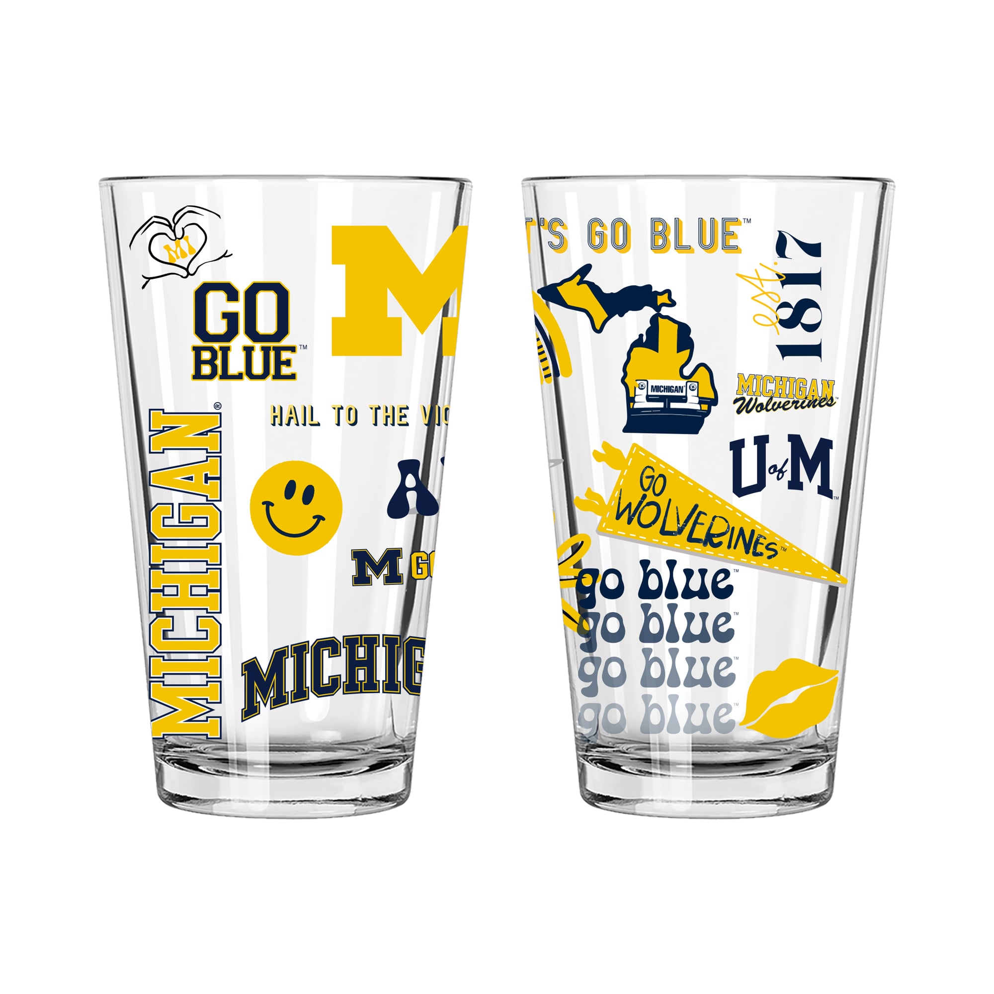 The Memory Company Michigan Wolverines 2-Pack 16oz. Pint Glass Loco Design Set