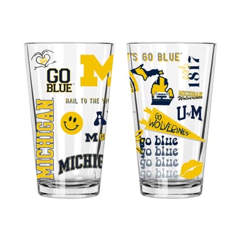 The Memory Company Michigan Wolverines 2-Pack 16oz. Pint Glass Loco Design Set