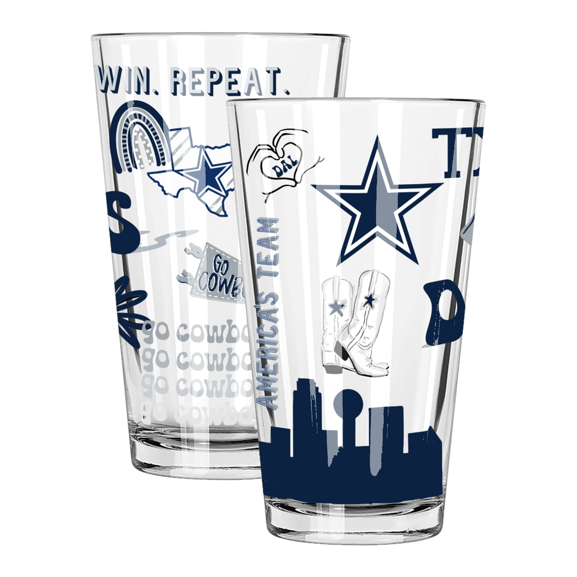 The Memory Company Dallas Cowboys 2-Pack 16oz. Pint Glass Loco Design Set