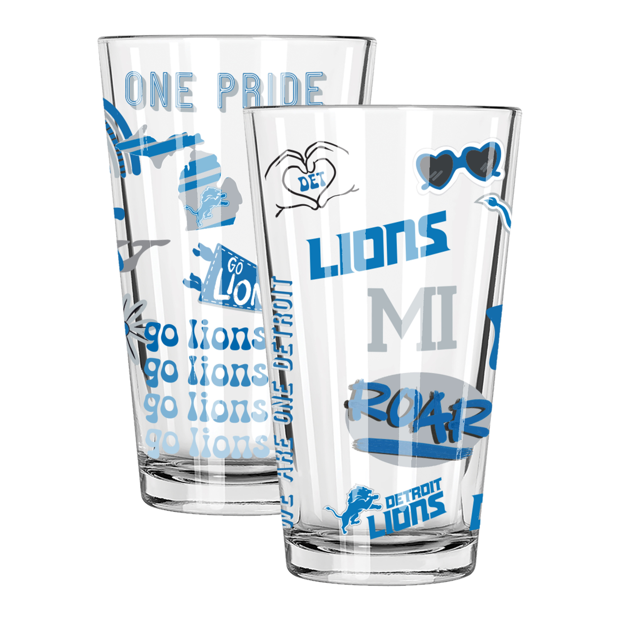 The Memory Company Detroit Lions 2-Pack 16oz. Pint Glass Loco Design Set