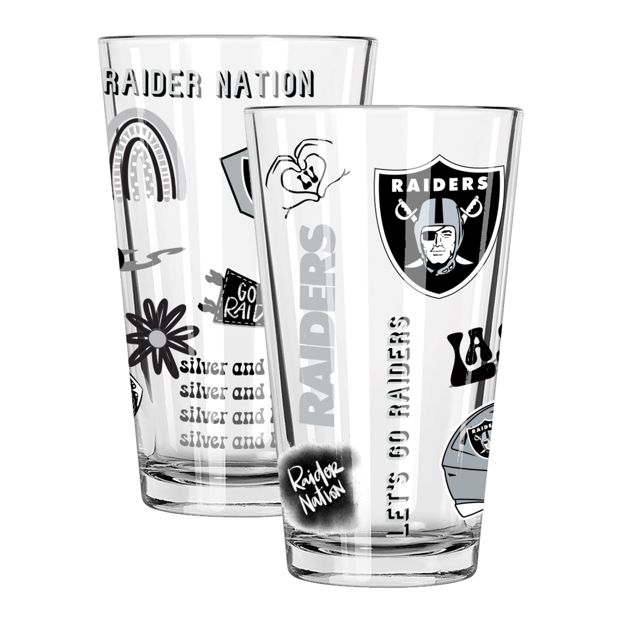 The Memory Company Las Vegas Raiders 2-Pack 16oz. Pint Glass Loco Design Set