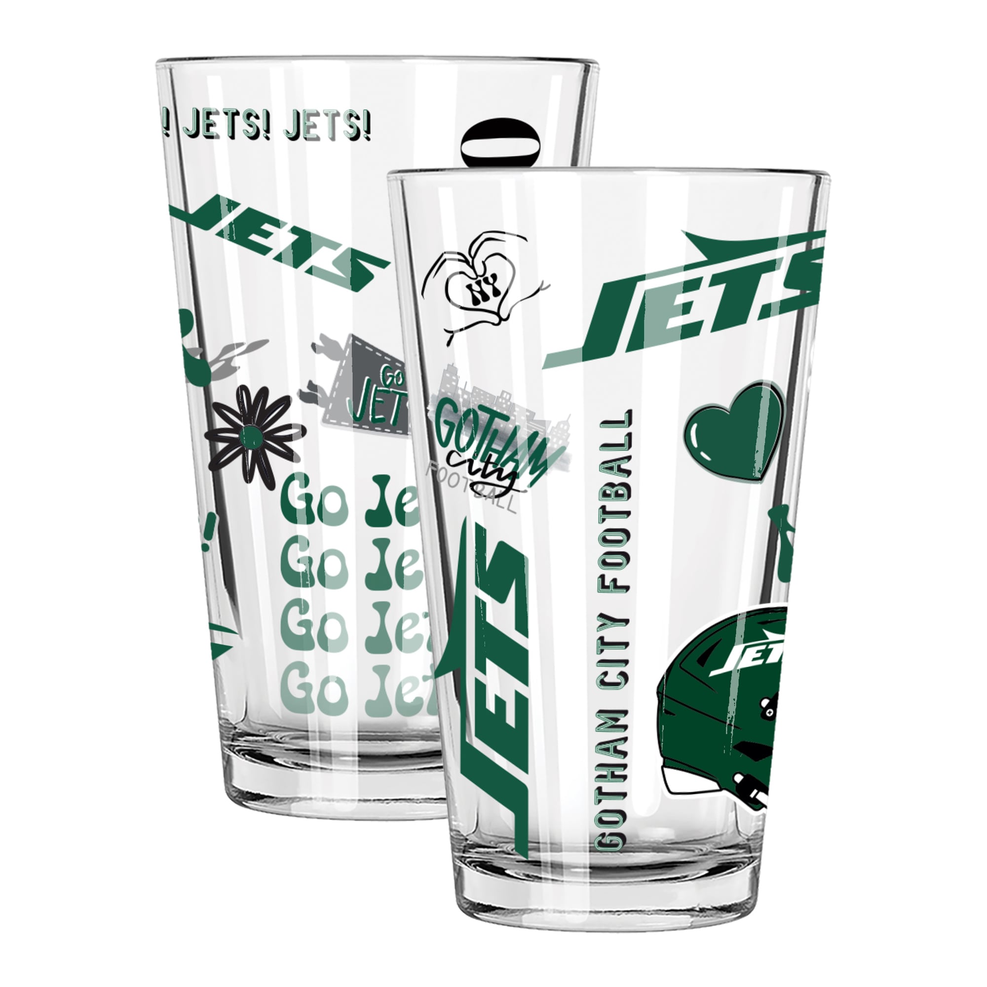 The Memory Company New York Jets 2-Pack 16oz. Pint Glass Loco Design Set