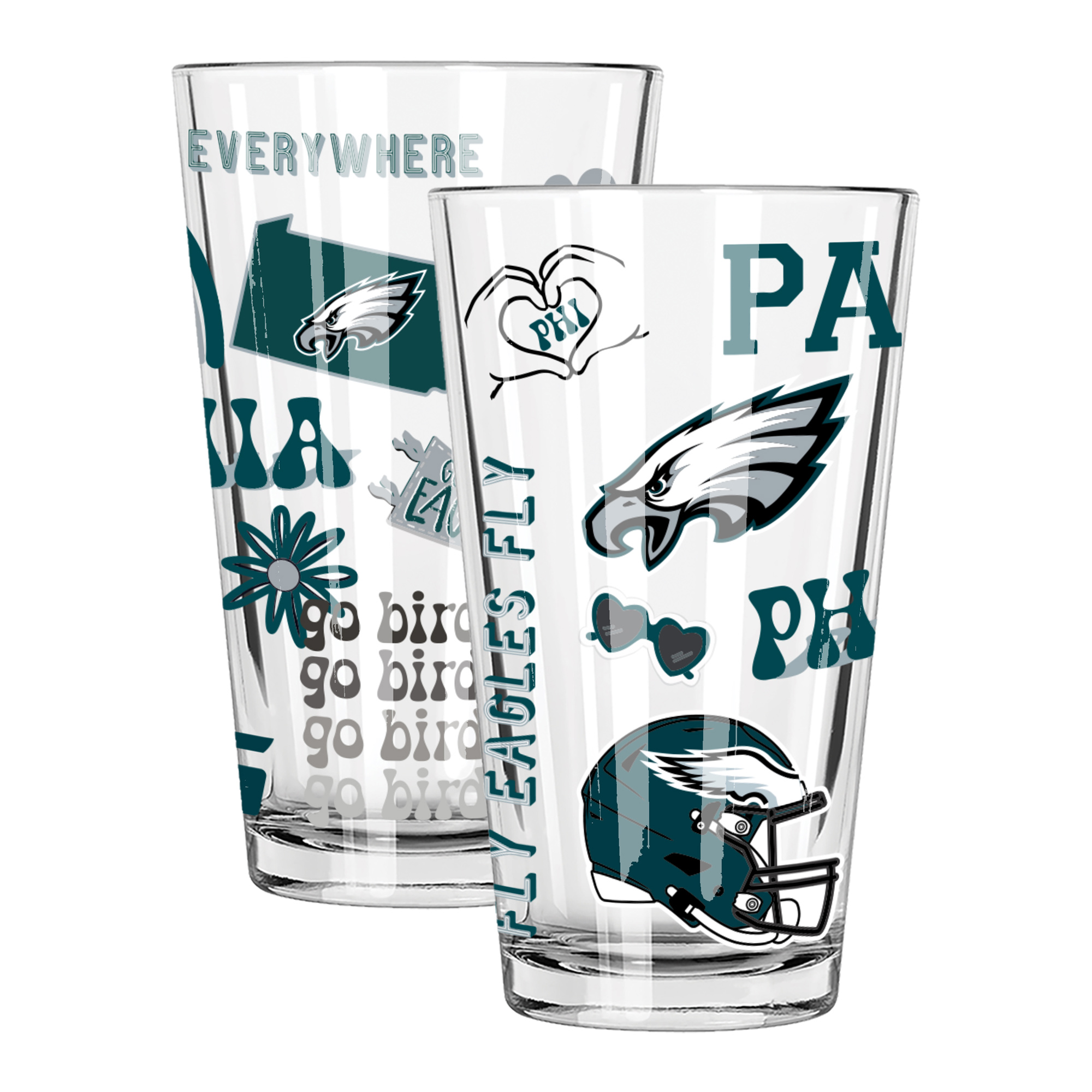 The Memory Company Philadelphia Eagles 2-Pack 16oz. Pint Glass Loco Design Set