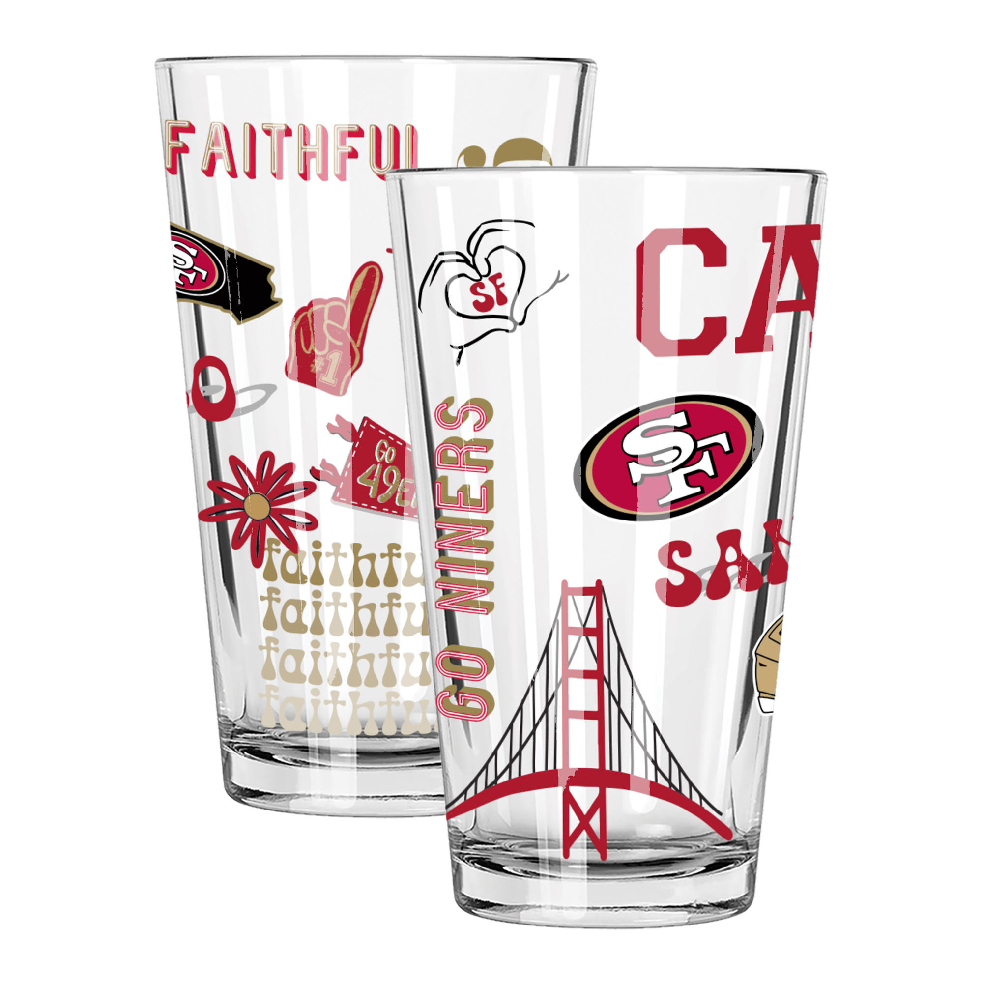The Memory Company San Francisco 49ers 2-Pack 16oz. Pint Glass Loco Design Set