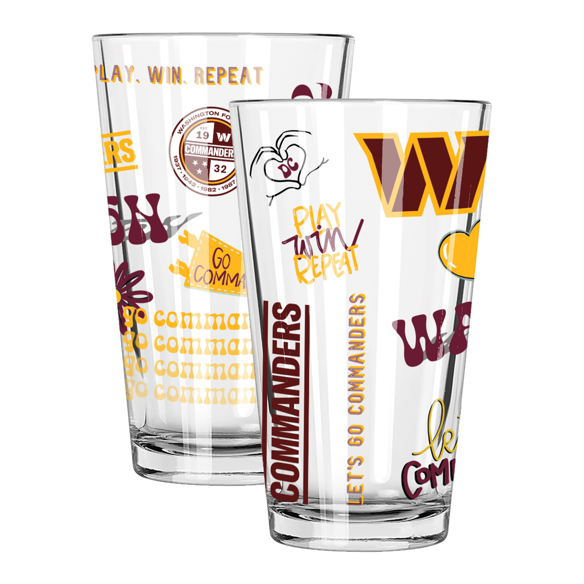 The Memory Company Washington Commanders 2-Pack 16oz. Pint Glass Loco Design Set