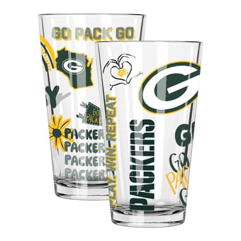 The Memory Company Green Bay Packers 2-Pack 16oz. Pint Glass Loco Design Set
