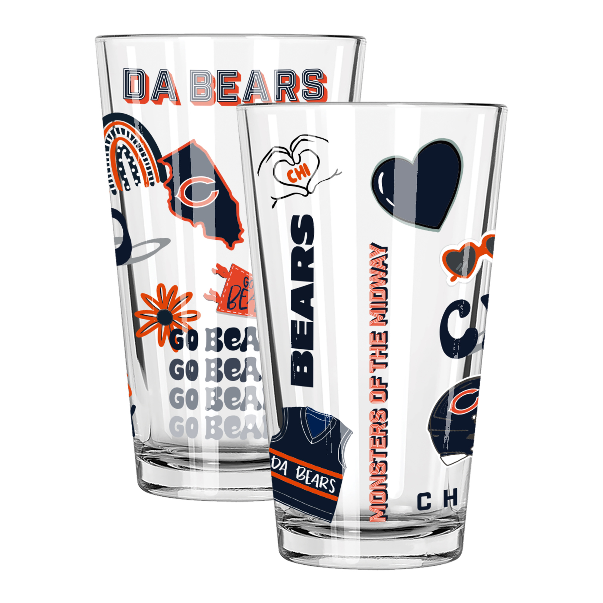 The Memory Company Chicago Bears 2-Pack 16oz. Pint Glass Loco Design Set