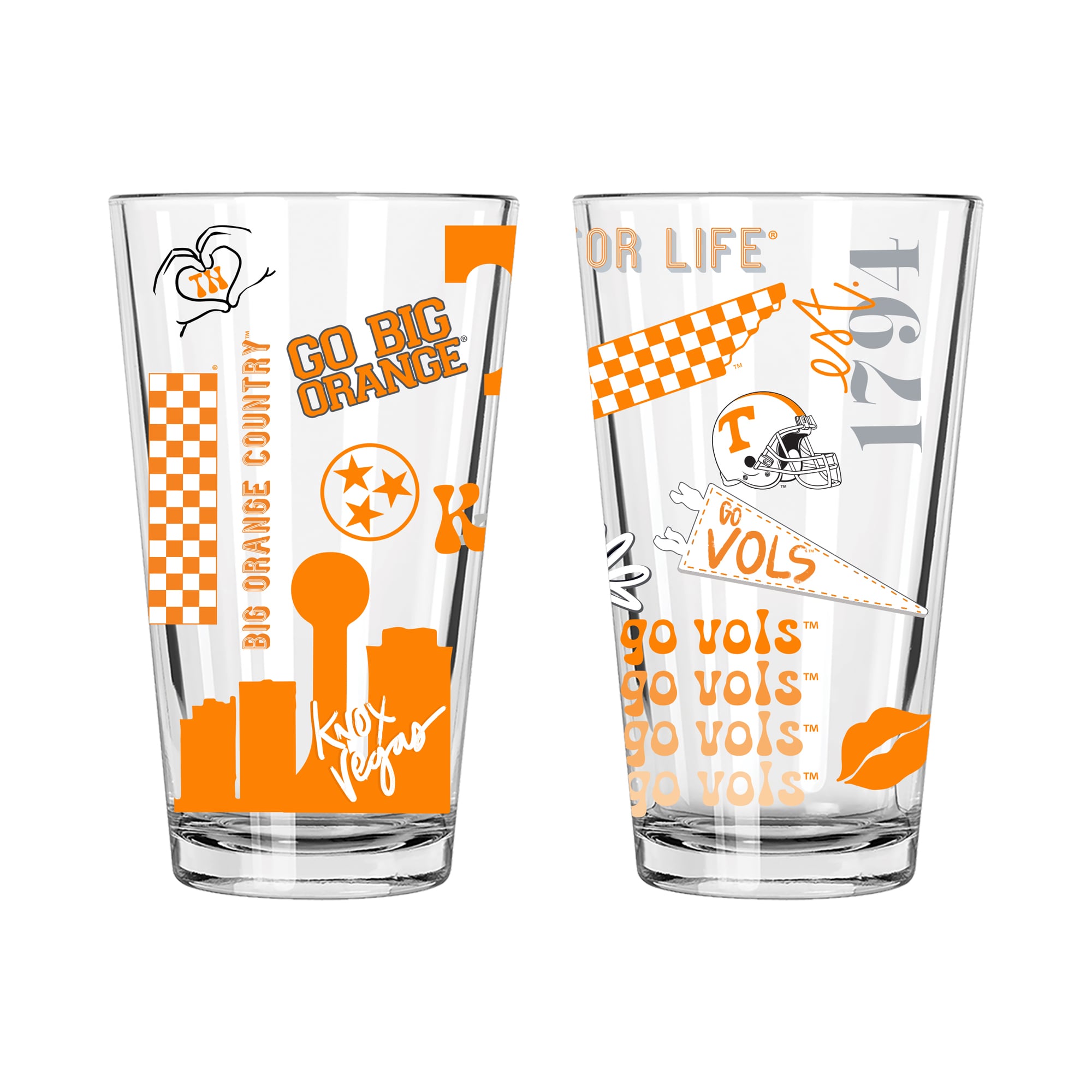 The Memory Company Tennessee Volunteers 2-Pack 16oz. Pint Glass Loco Design Set
