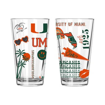 The Memory Company Miami Hurricanes 2-Pack 16oz. Pint Glass Loco Design Set
