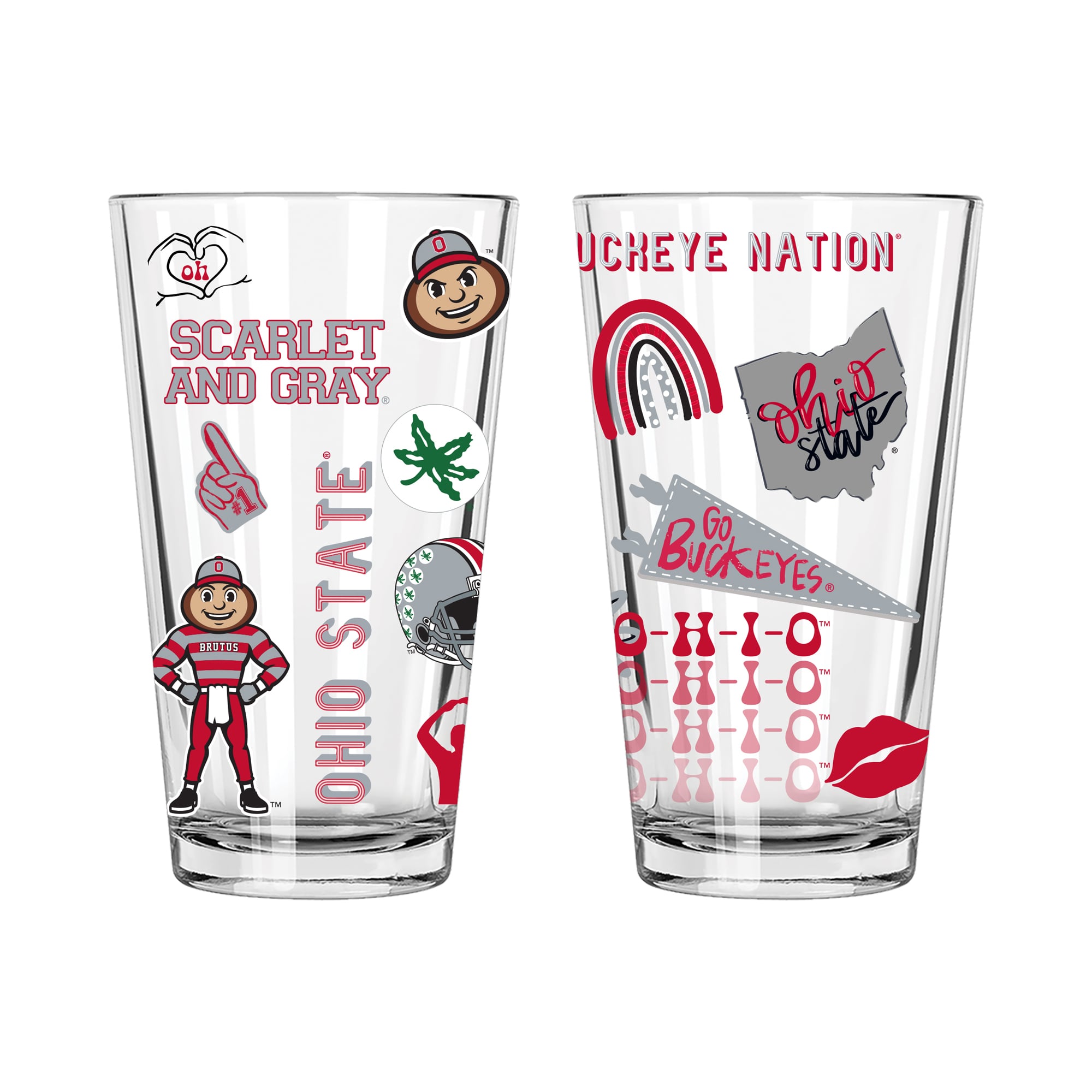 The Memory Company Ohio State Buckeyes 2-Pack 16oz. Pint Glass Loco Design Set
